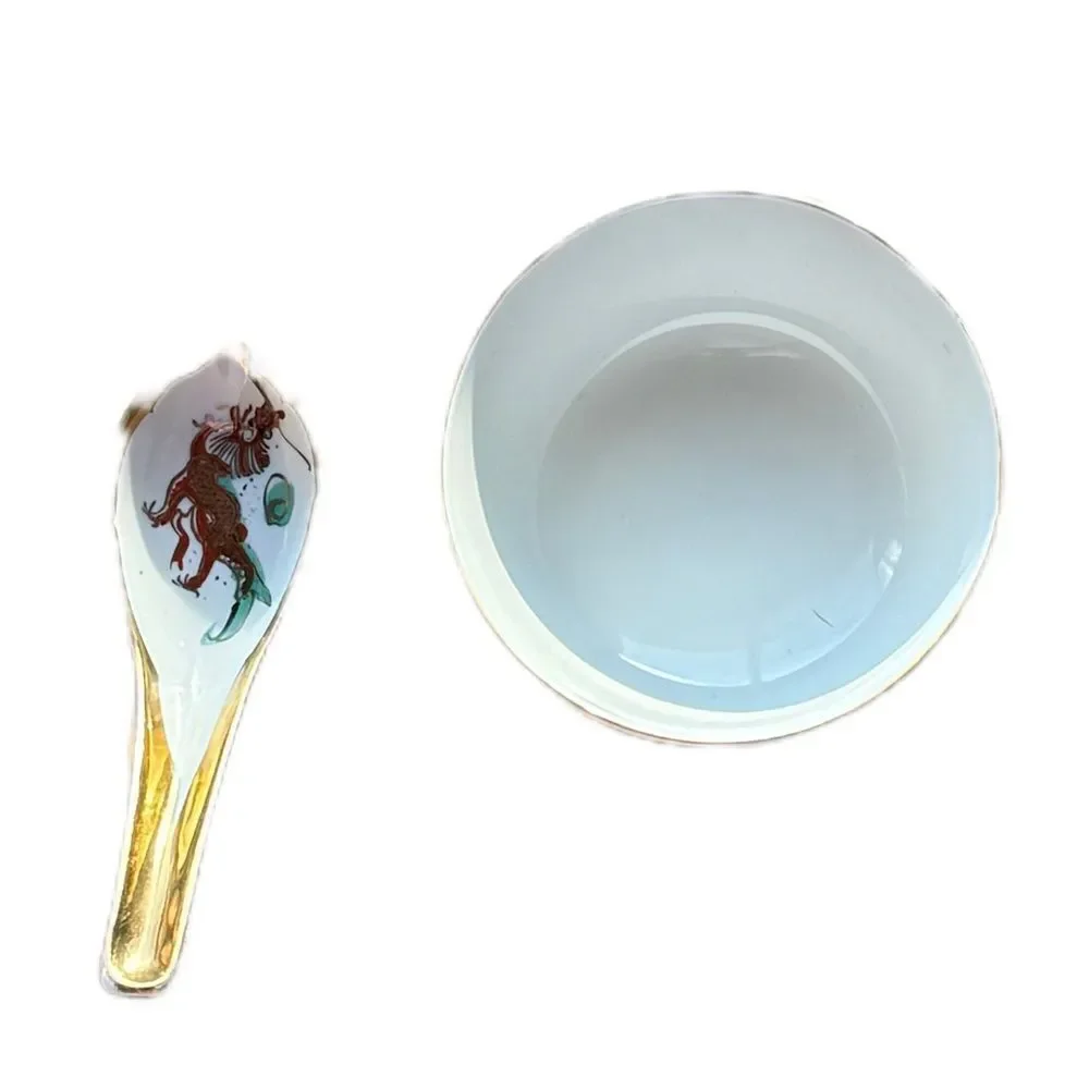 Vintage Rite Aid Chinese Dragon & Phoenix Bowl & Spoon Set‎